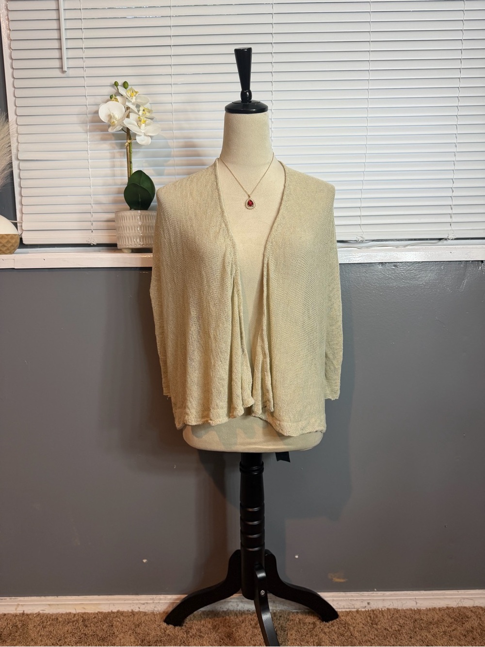 Eileen Fisher XL Beige Linen Blend Open Front Cardigan Italian Yarn - Picture 2 of 9